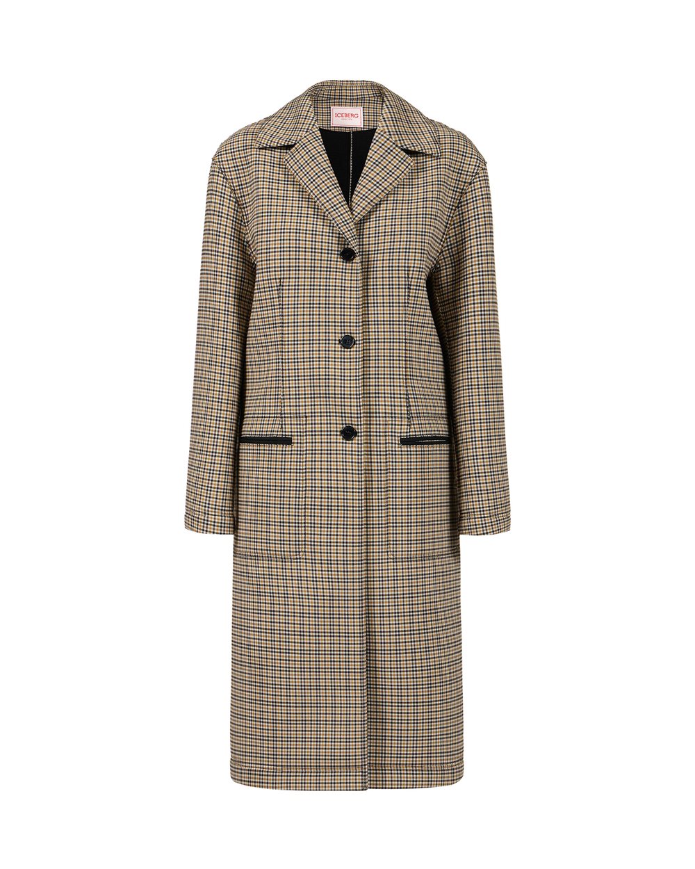 Oversized coat in camel and brown check fabric - per abilitare | Iceberg - Official Website