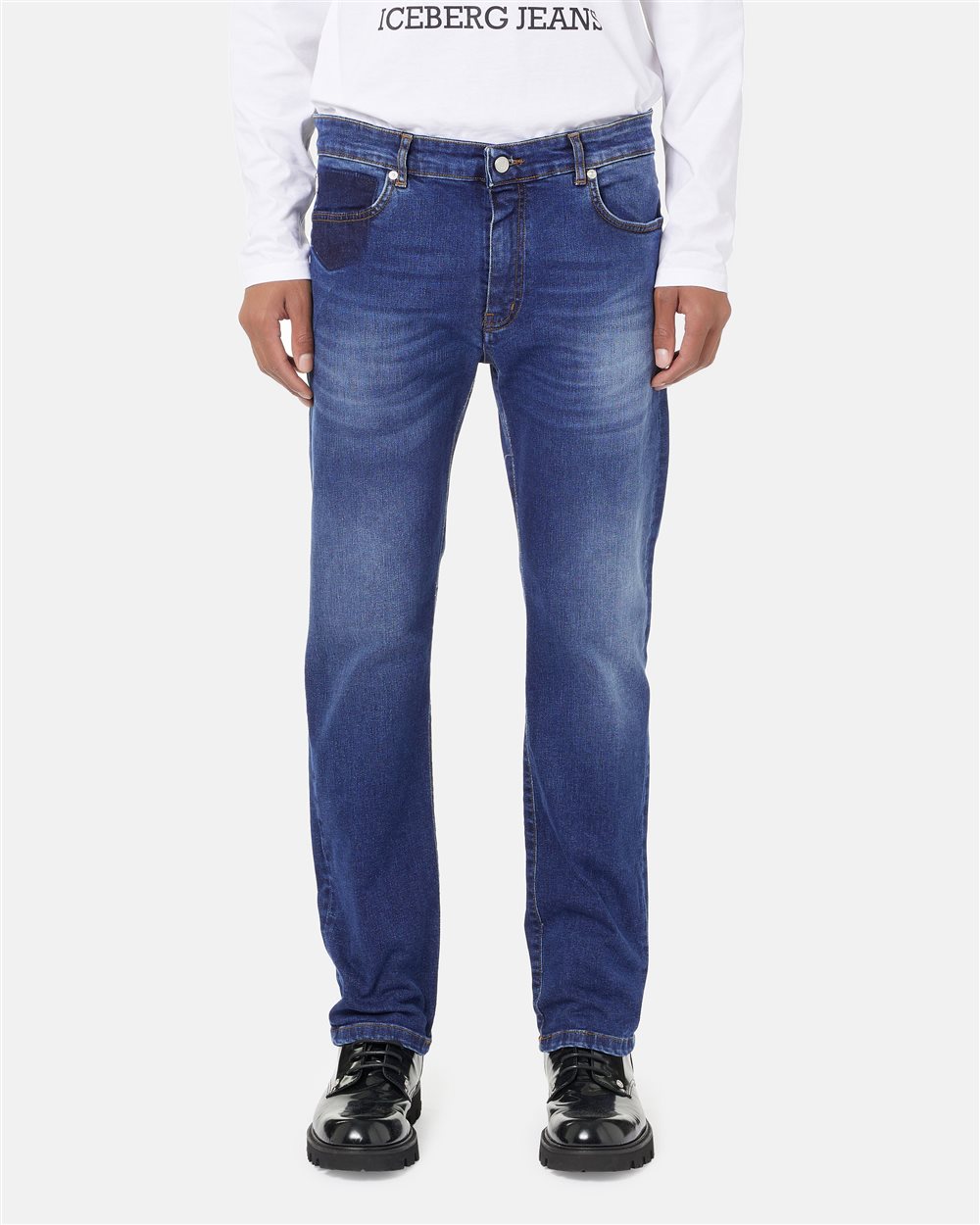5 Pocket Regular Fit Trousers in Indigo Denim Canvas Iceberg - carosello iceberg jeans man | Iceberg - Official Website