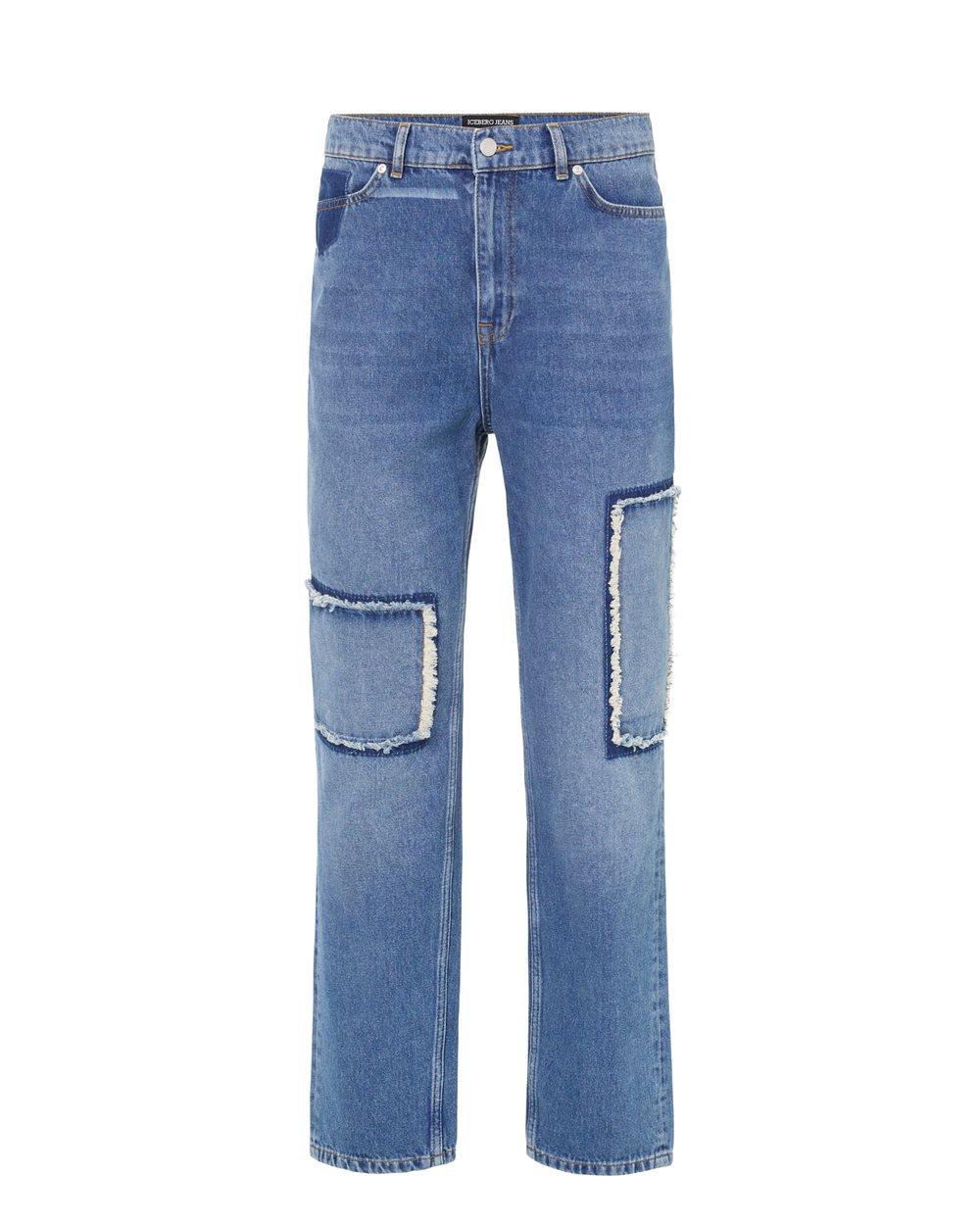 5-pocket straight-fit trousers in indigo stonewash denim with raw-edge details and Iceberg logo - Clothing | Iceberg - Official Website