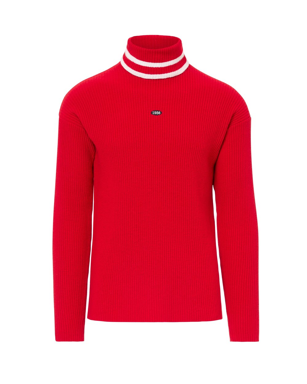 Relaxed fit red wool and cashmere turtleneck with contrasting stripes - Clothing | Iceberg - Official Website