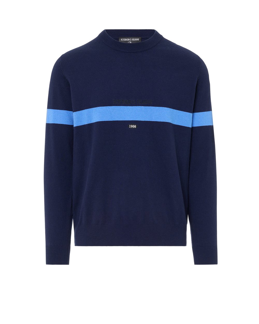 Pullover girocollo navy in misto lana cashmere con ricamo 1986 e logo Iceberg - abbigliamento | Iceberg - Official Website