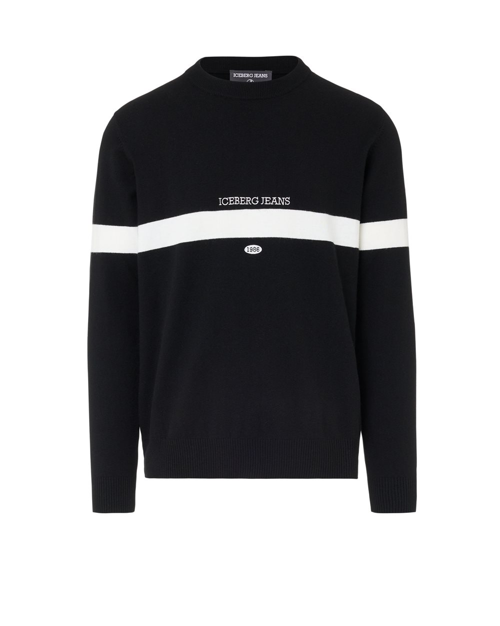 Black crewneck sweater in wool cashmere blend with 1986 embroidery and Iceberg logo - per abilitare | Iceberg - Official Website