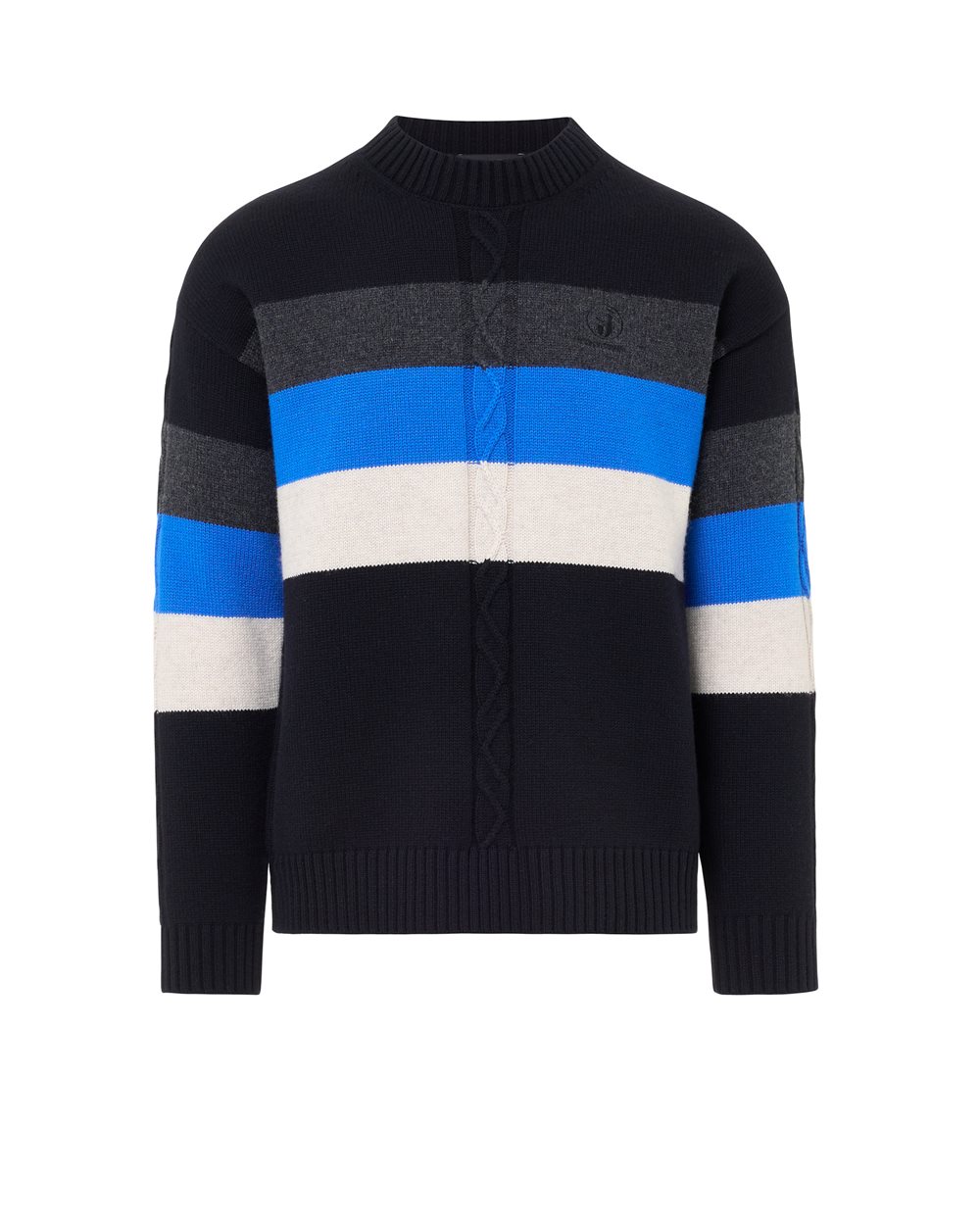 Pullover girocollo nero e blu relaxed fit in misto lana con trecce e ricamo logo Iceberg IJ - maglieria | Iceberg - Official Website