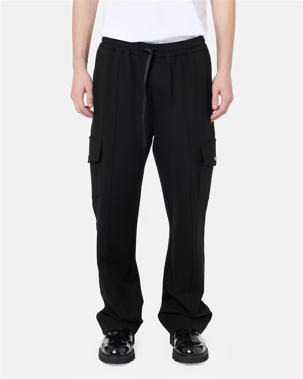 Couli Pants nero cargo fit in misto lana spinato con dettagli funzionali e logo Iceberg IJ - pantaloni | Iceberg - Official Website