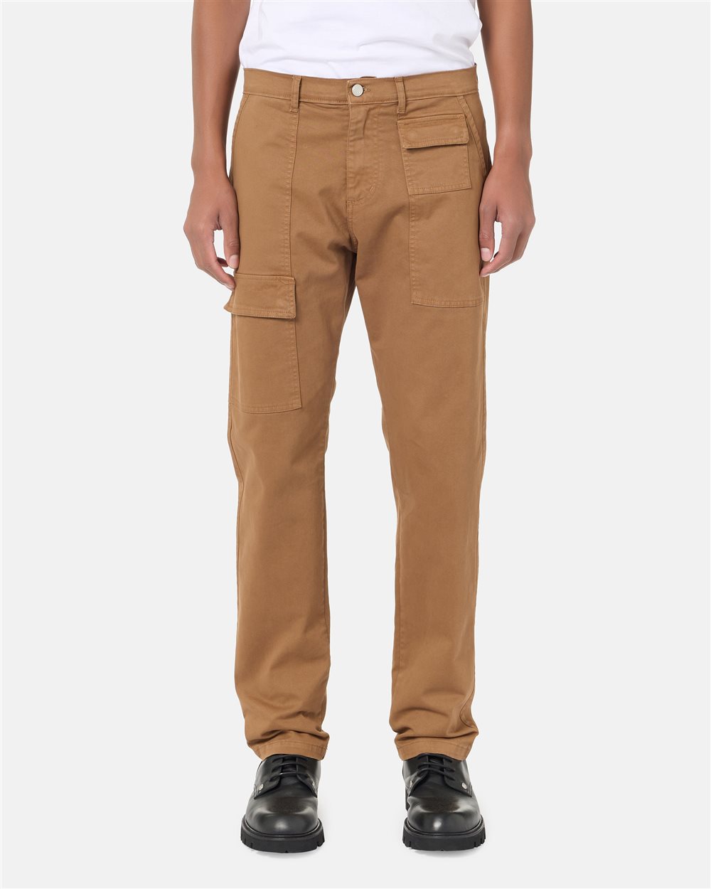 Work fit trousers in biscuit-coloured frosted gabardine with logo details - carosello iceberg jeans man | Iceberg - Official Website