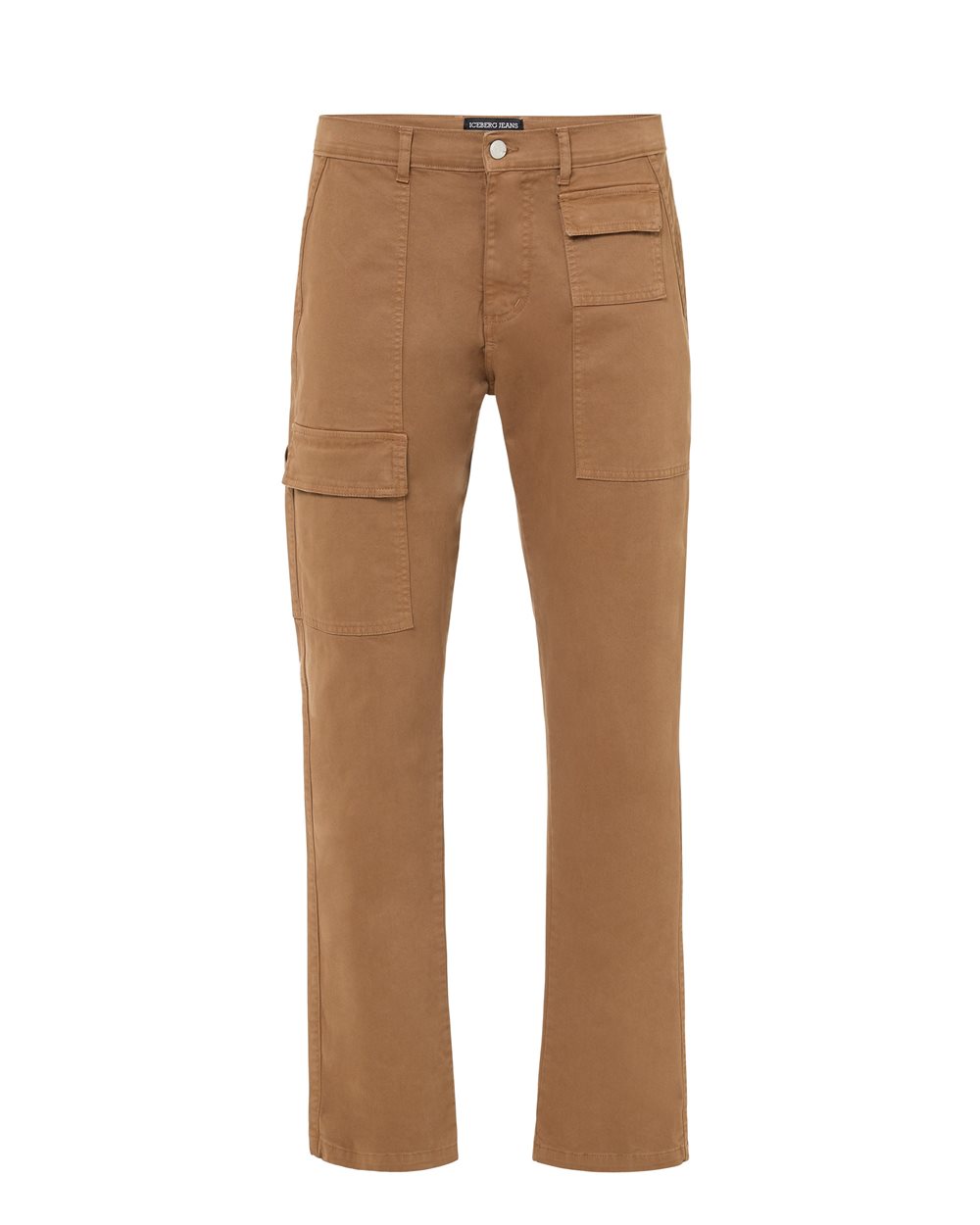 Work fit trousers in biscuit-coloured frosted gabardine with logo details - carosello iceberg jeans man | Iceberg - Official Website