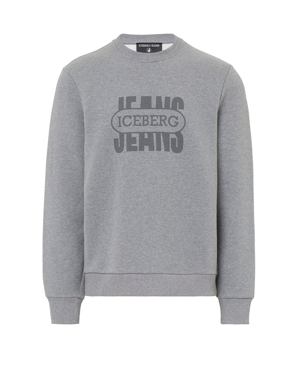 Regular-fit crewneck sweater in melange grey cotton brushed fleece - Clothing | Iceberg - Official Website
