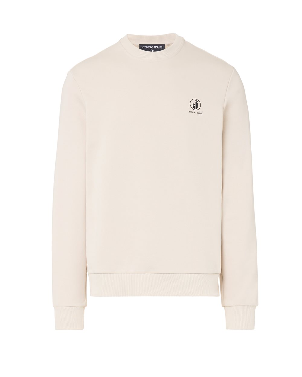 Pullover girocollo regular fit in felpa diagonale di cotone avorio con stampa logo IJ sul cuore - per abilitare | Iceberg - Official Website