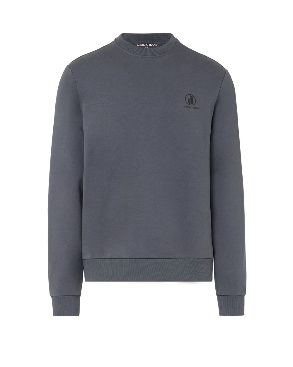 Pullover girocollo regular fit in felpa diagonale di cotone grigio piombo con stampa logo IJ sul cuo - per abilitare | Iceberg - Official Website