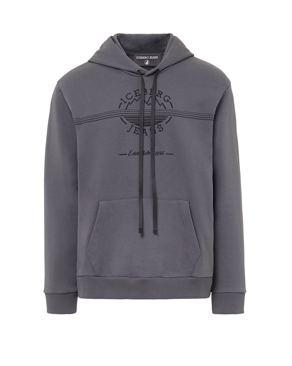 Hoodie Chill Fit in felpa diagonale di cotone grigio piombo con logo Iceberg e dettagli montagna - abbigliamento | Iceberg - Official Website