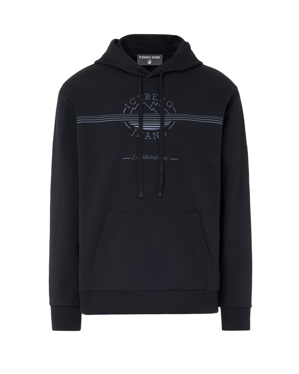 Hoodie Chill Fit in felpa diagonale di cotone nero con logo Iceberg e dettagli montagna - per abilitare | Iceberg - Official Website