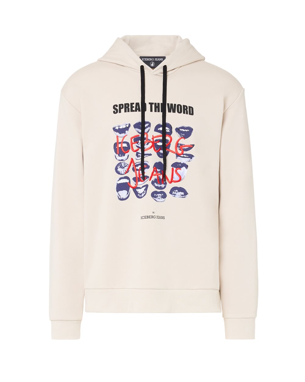 Hoodie Chill Fit in felpa diagonale di cotone avorio con stampa Bocche e ricamo logo Iceberg - per abilitare | Iceberg - Official Website