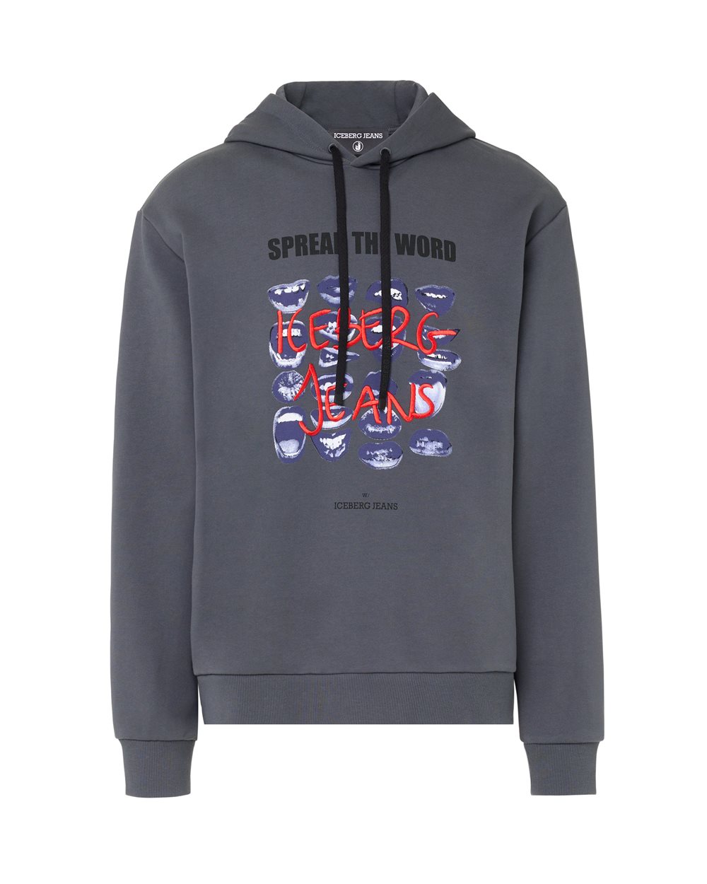 Hoodie Chill Fit in felpa diagonale di cotone grigio piombo con stampa Bocche e ricamo logo Iceberg - per abilitare | Iceberg - Official Website