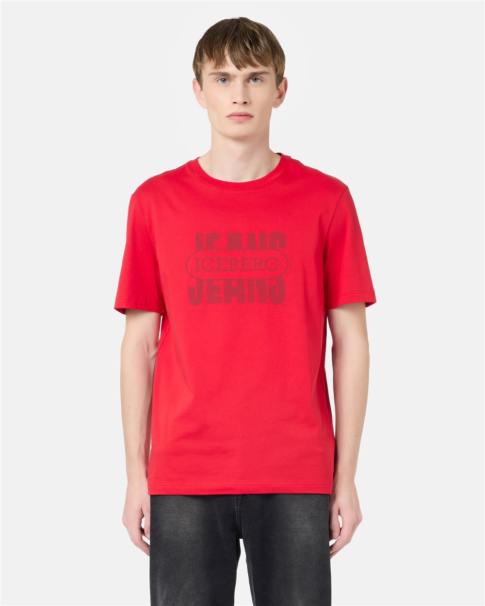 Regular fit red cotton jersey T-shirt - Clothing | Iceberg - Official Website