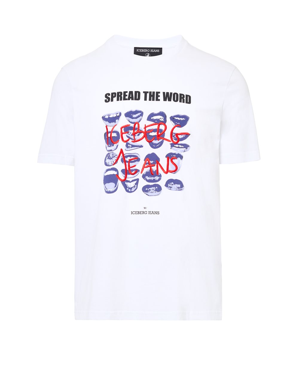 Regular Fit T-shirt in Optical White Cotton Jersey with Mouth Print and Iceberg Logo Embroidery - carosello iceberg jeans man | Iceberg - Official Website