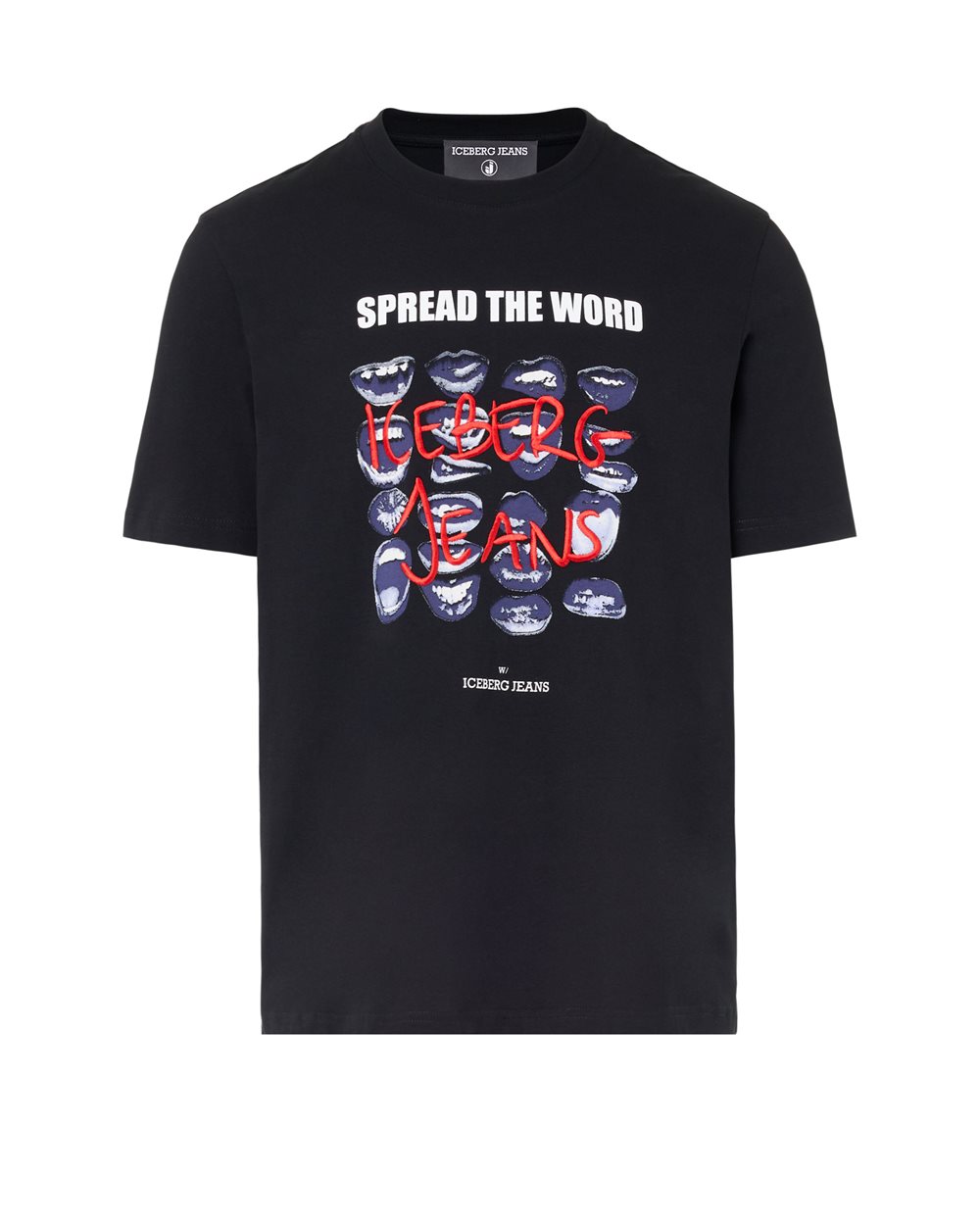 Regular Fit T-shirt in Black Cotton Jersey with Mouth Print and Iceberg Logo Embroidery - T-SHIRTS | Iceberg - Official Website