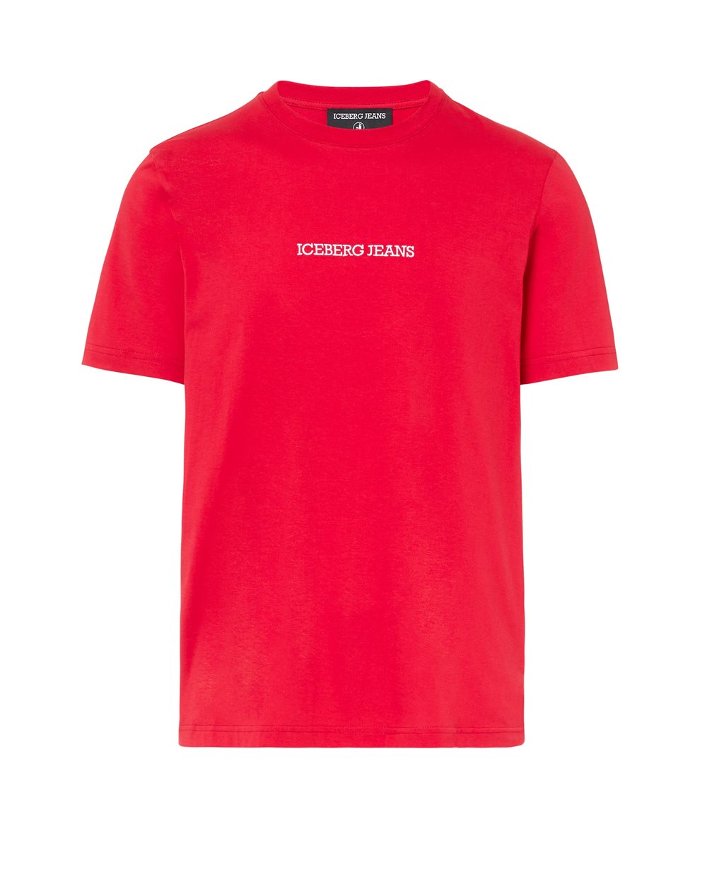 Regular-fit red cotton jersey T-shirt with logo embroidery and Doubledecker print - carosello iceberg jeans man | Iceberg - Official Website