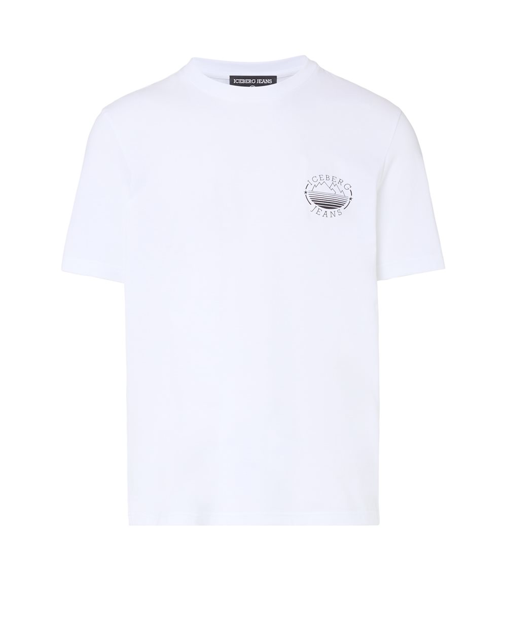 T-shirt Regular Fit in Jersey di Cotone Bianco Ottico con Logo Iceberg e Montagne - per abilitare | Iceberg - Official Website