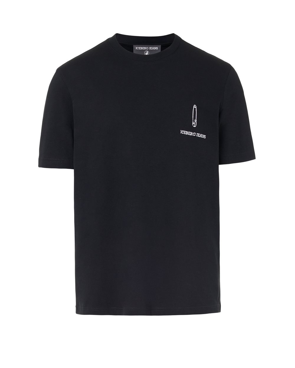 T-shirt Regular Fit in Jersey di Cotone nero con Ricamo Logo Iceberg e Stampa Allover - per abilitare | Iceberg - Official Website