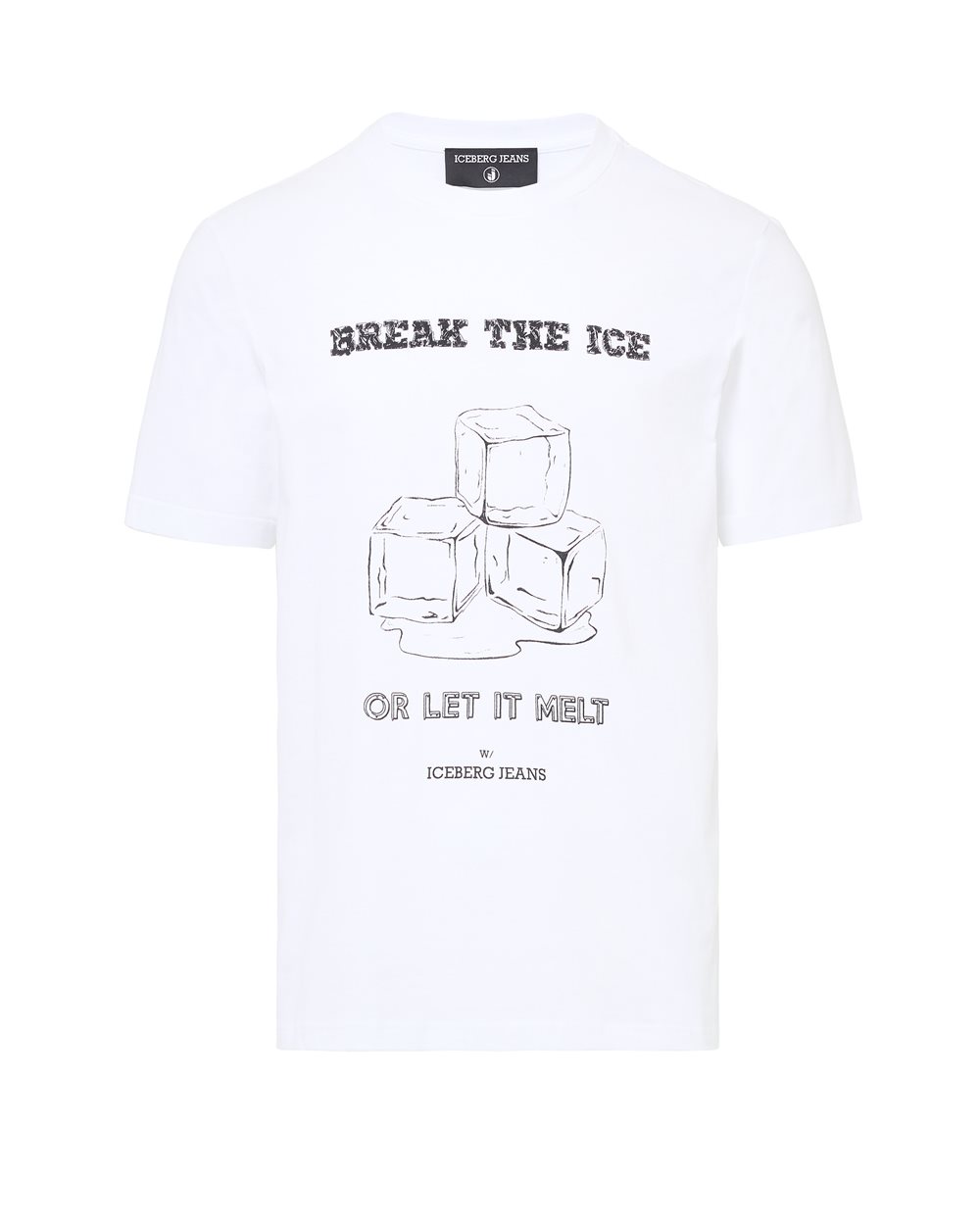 Regular Fit T-shirt in Optical White Cotton Jersey with "Break the Ice or Let It Melt" Print - carosello iceberg jeans man | Iceberg - Official Website