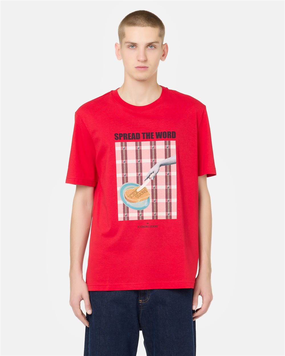 Regular-fit red cotton jersey T-shirt - T-SHIRTS | Iceberg - Official Website