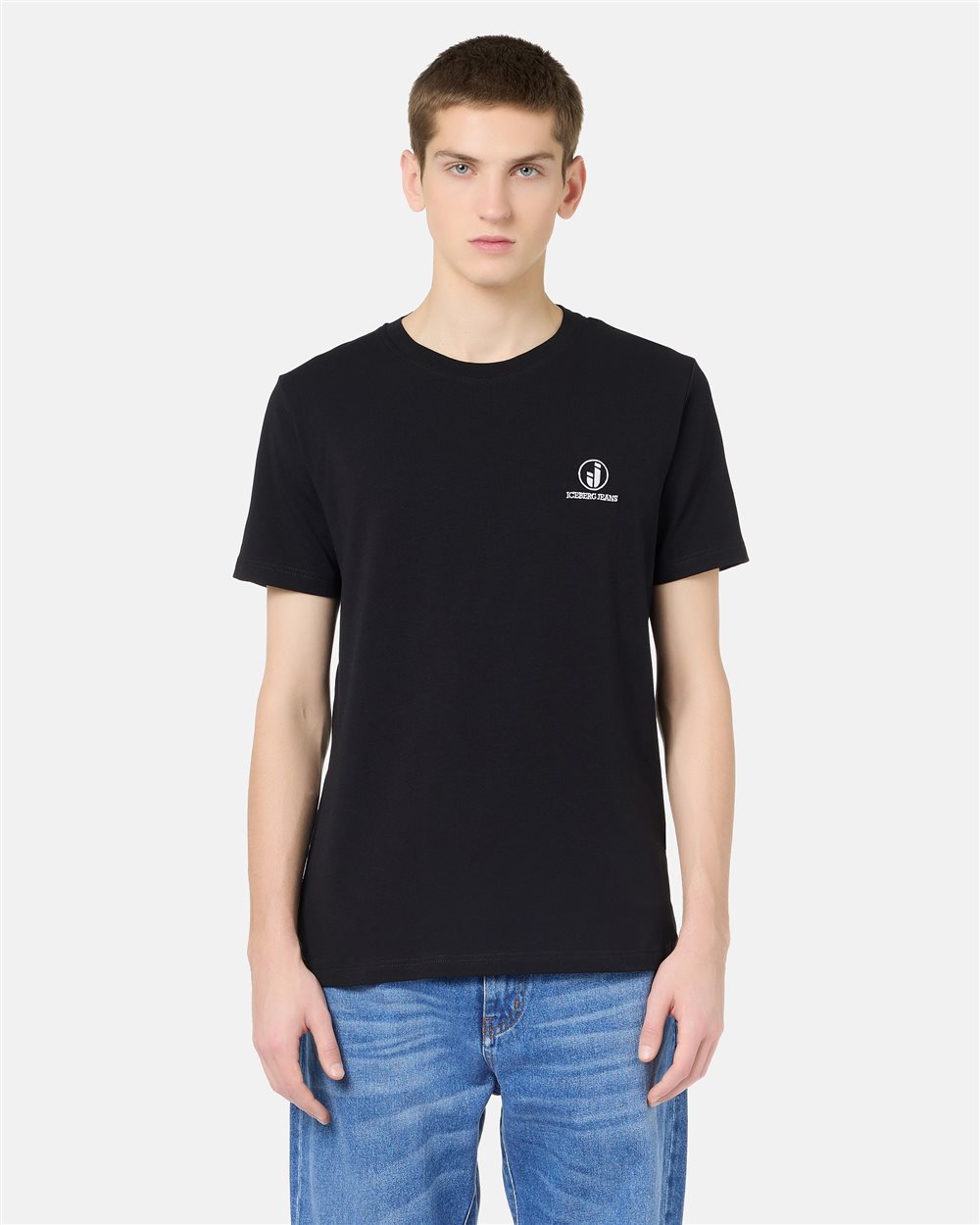 Slim Fit T-shirt in black Stretch Cotton Jersey with Iceberg IJ Logo Embroidery - carosello iceberg jeans man | Iceberg - Official Website