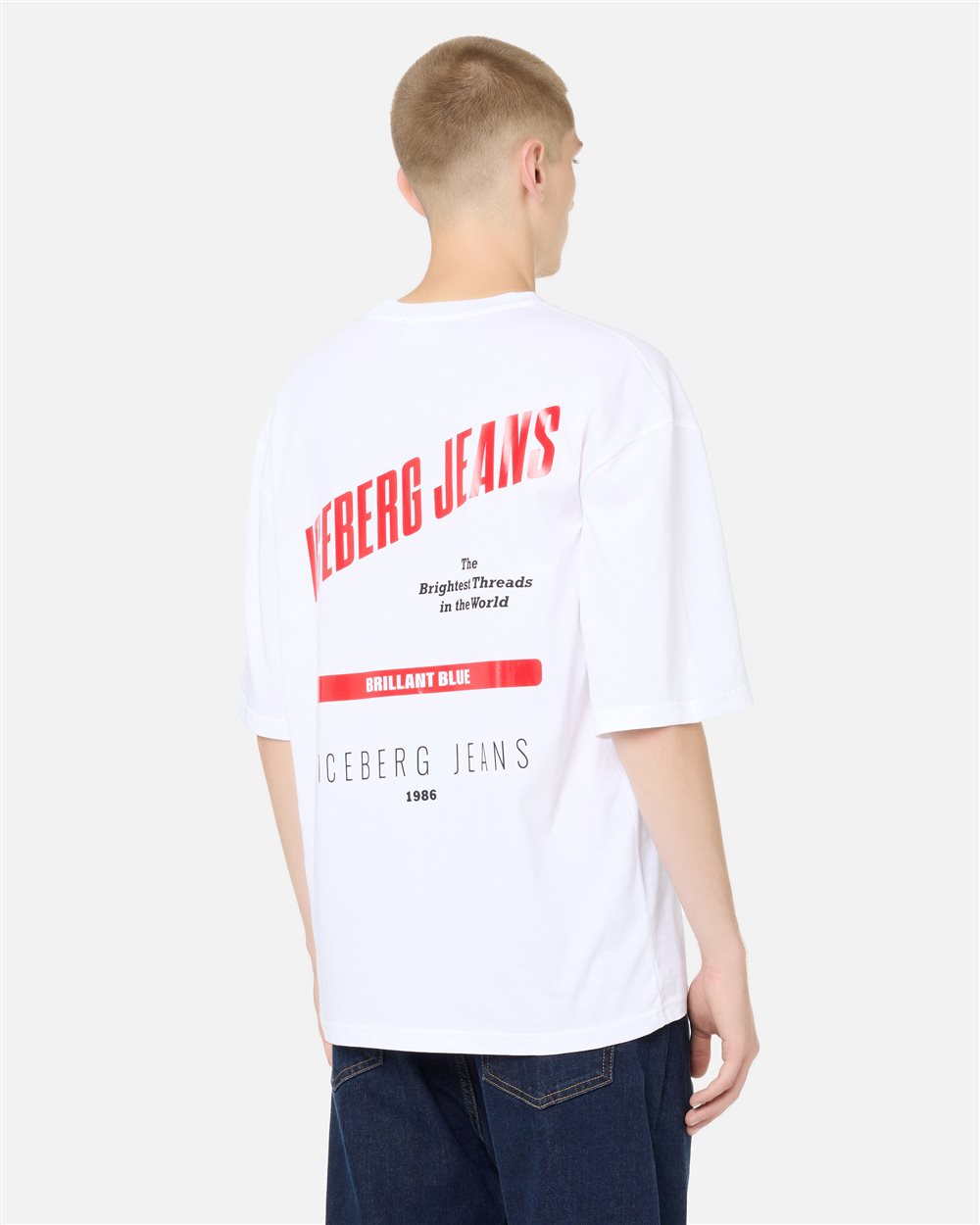 T-shirt Relaxed Fit in Jersey di Cotone Bianco Ottico con Stampa Brilliant Blue - per abilitare | Iceberg - Official Website