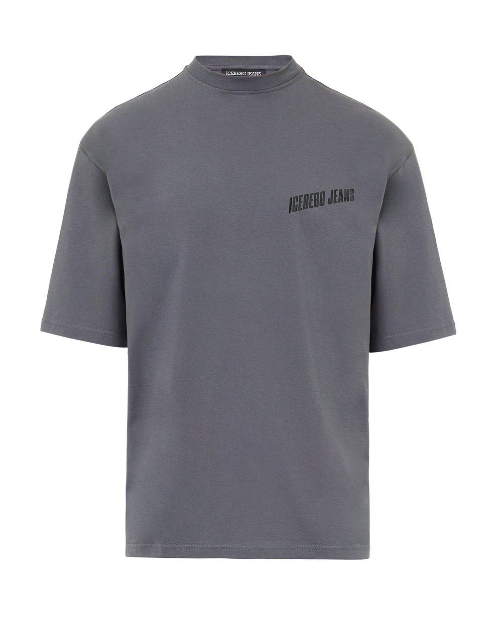 T-shirt Relaxed Fit in Jersey di Cotone grigio piombo con Stampa Brilliant Blue - abbigliamento | Iceberg - Official Website