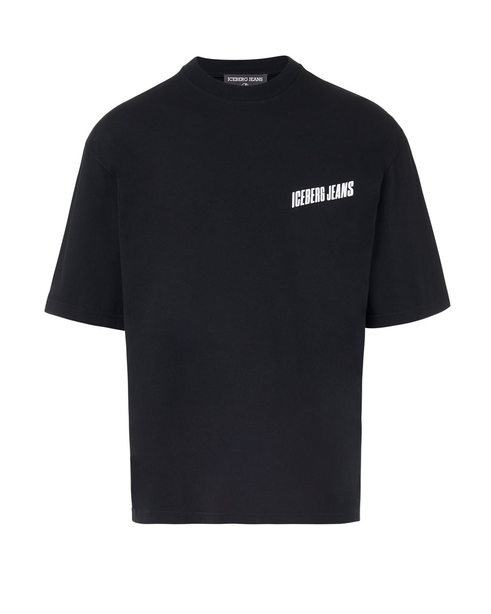 T-shirt Relaxed Fit in Jersey di Cotone nero con Stampa Brilliant Blue - per abilitare | Iceberg - Official Website