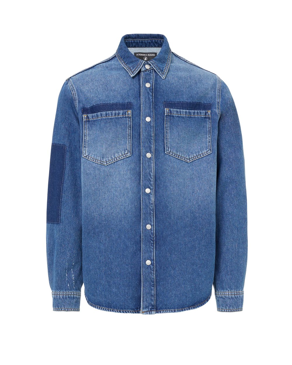 Regular fit indigo denim shirt with light blue whiskers and Iceberg logo - SHIRTS | Iceberg - Official Website