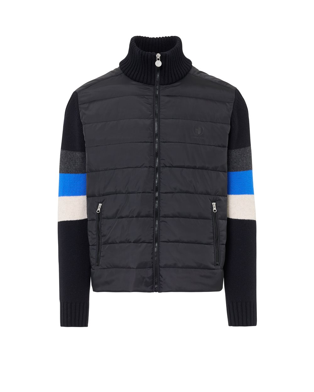 Bomber Fit Jacket Black and Blue in Nylon and Knit with Iceberg Logo - OUTERWEAR | Iceberg - Official Website