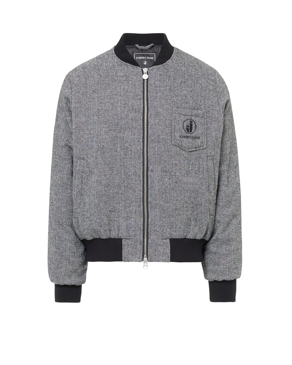 Giubbotto Bomber Fit in Misto Lana Spinato Rigato Bianco e Nero Iceberg - abbigliamento | Iceberg - Official Website