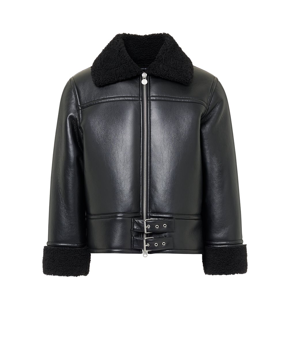 Aviator-fit jacket in black faux shearling with a curly fleece lining and Iceberg logo - OUTERWEAR | Iceberg - Official Website