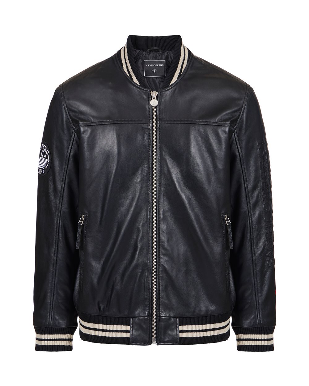Iceberg Black Lambskin Varsity Jacket - OUTERWEAR | Iceberg - Official Website