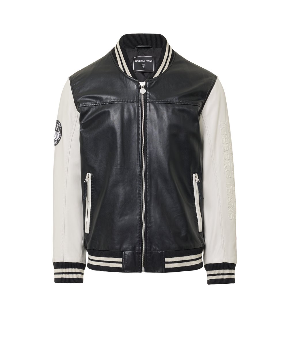Black and White Iceberg Lambskin Varsity Jacket - capispalla | Iceberg - Official Website