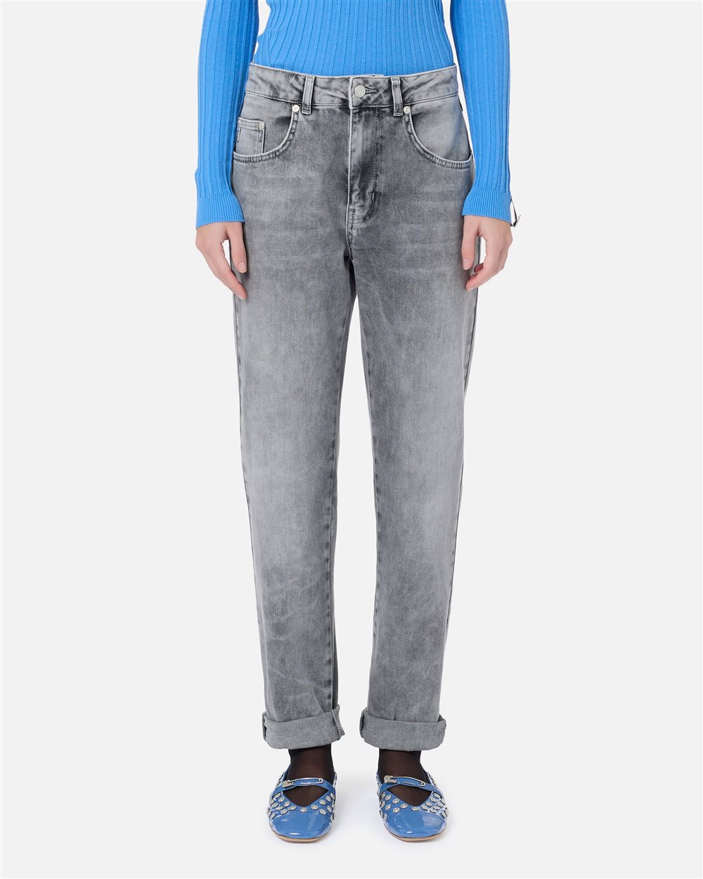 Pantalone carrot fit in denim stretch grigio acid wash - abbigliamento | Iceberg - Official Website