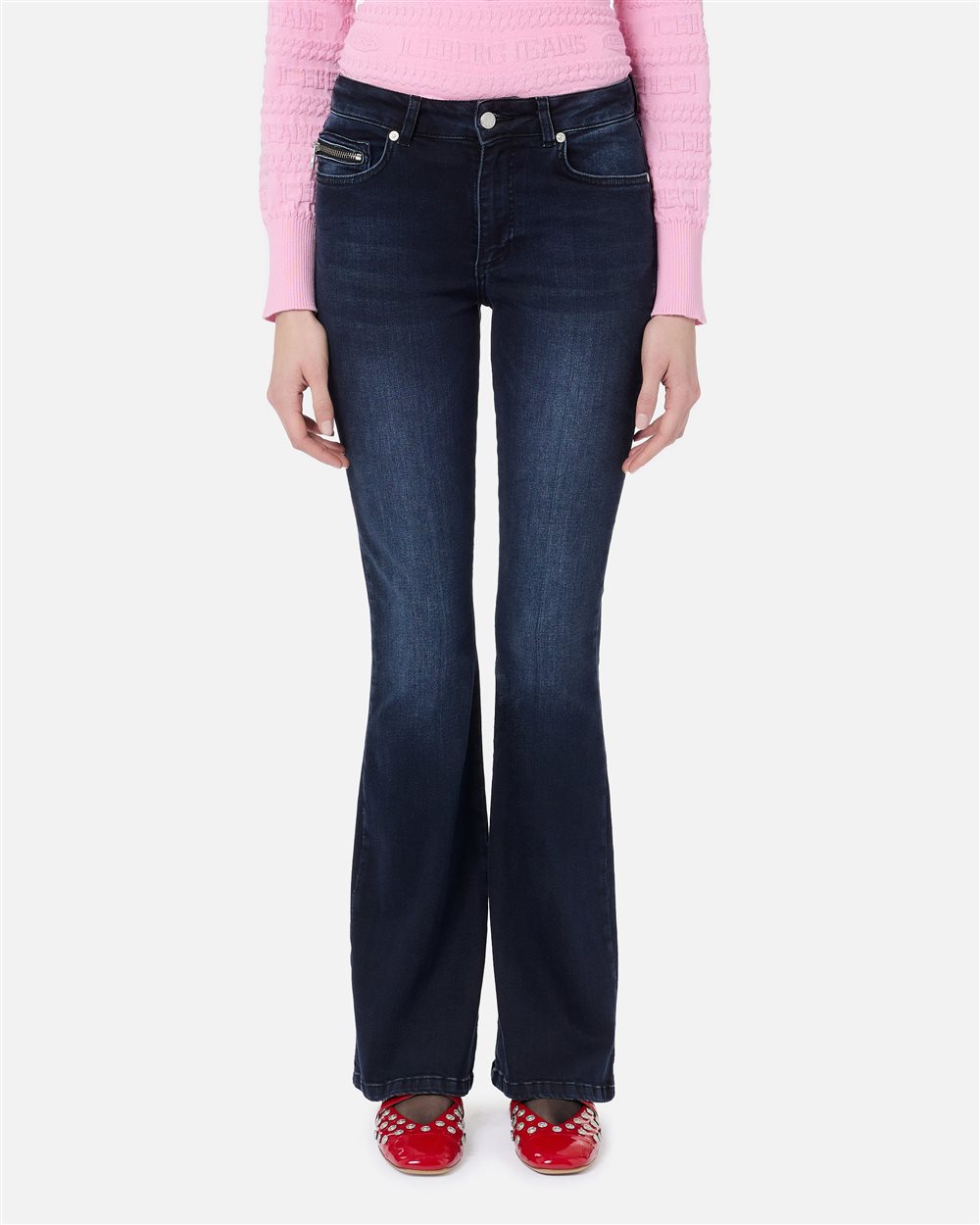 5-pocket Long Flare fit trousers in indigo stretch denim - carosello iceberg jeans woman | Iceberg - Official Website