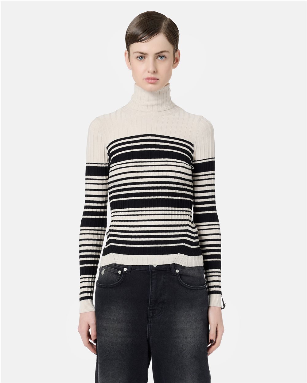 Iceberg Black and White Striped Turtleneck - Woman | Iceberg - Official Website