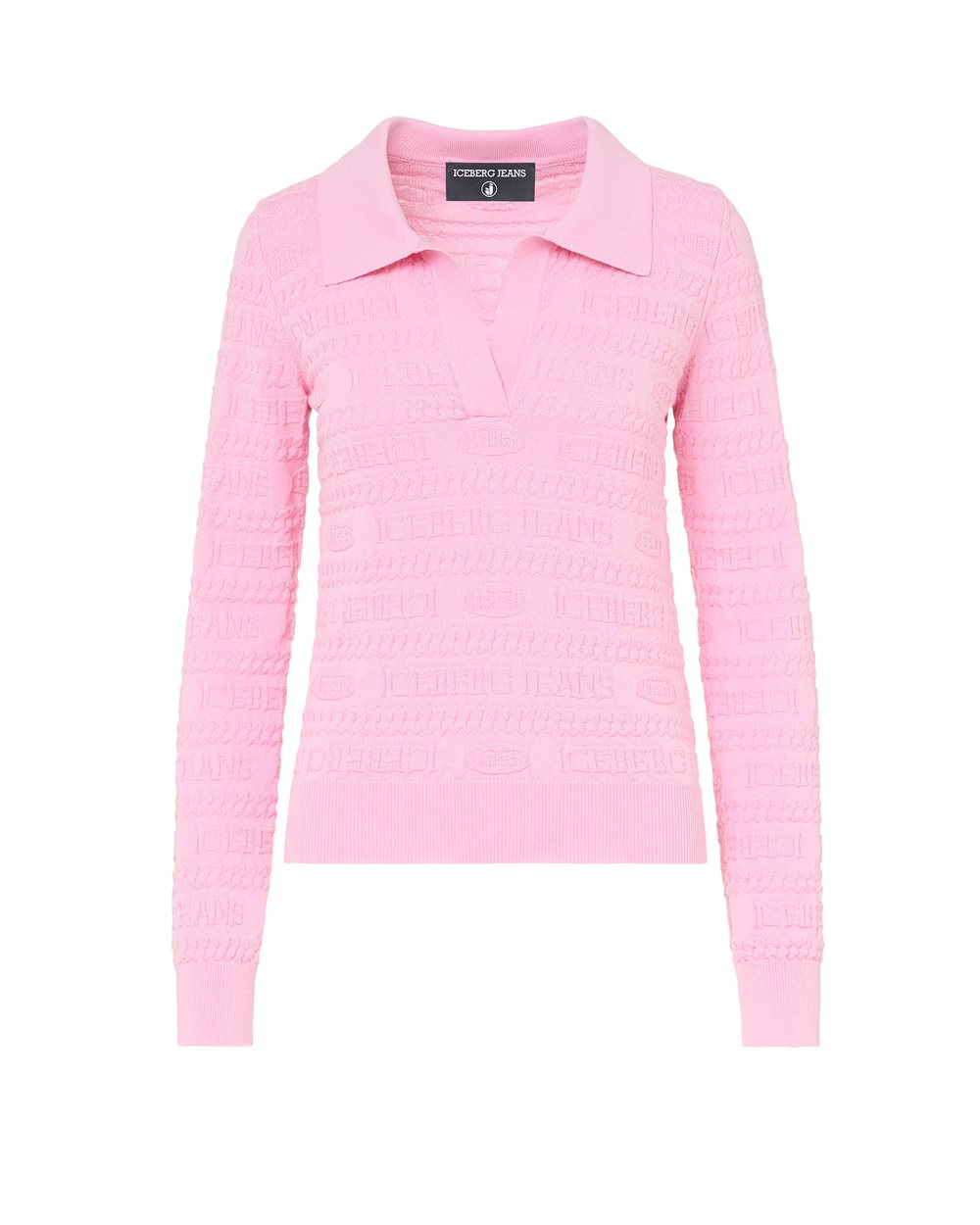 Slim fit polo shirt in pink wool and cotton blend with jacquard and allover Iceberg 1986 logo - T-SHIRTS | Iceberg - Official Website