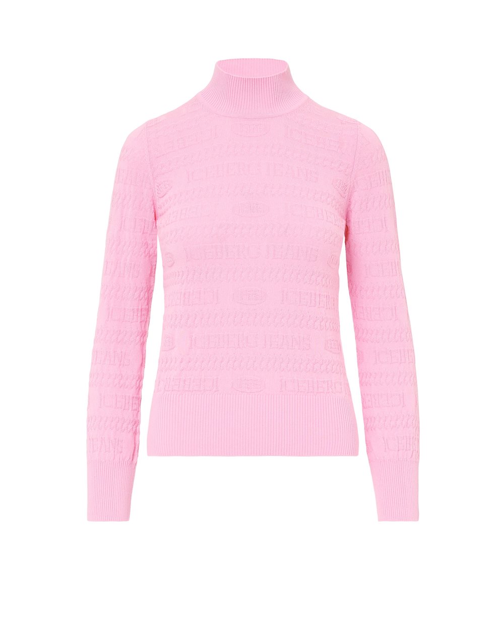 Slim fit turtleneck in pink wool-cotton blend with jacquard workmanship and Iceberg 1986 logo - T-SHIRTS | Iceberg - Official Website