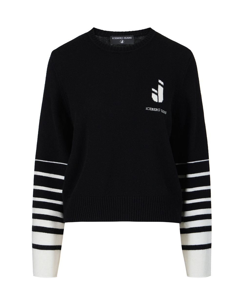 Black Boxy Fit Crewneck Sweater with Iceberg Logo - Iceberg Jeans | Iceberg - Official Website