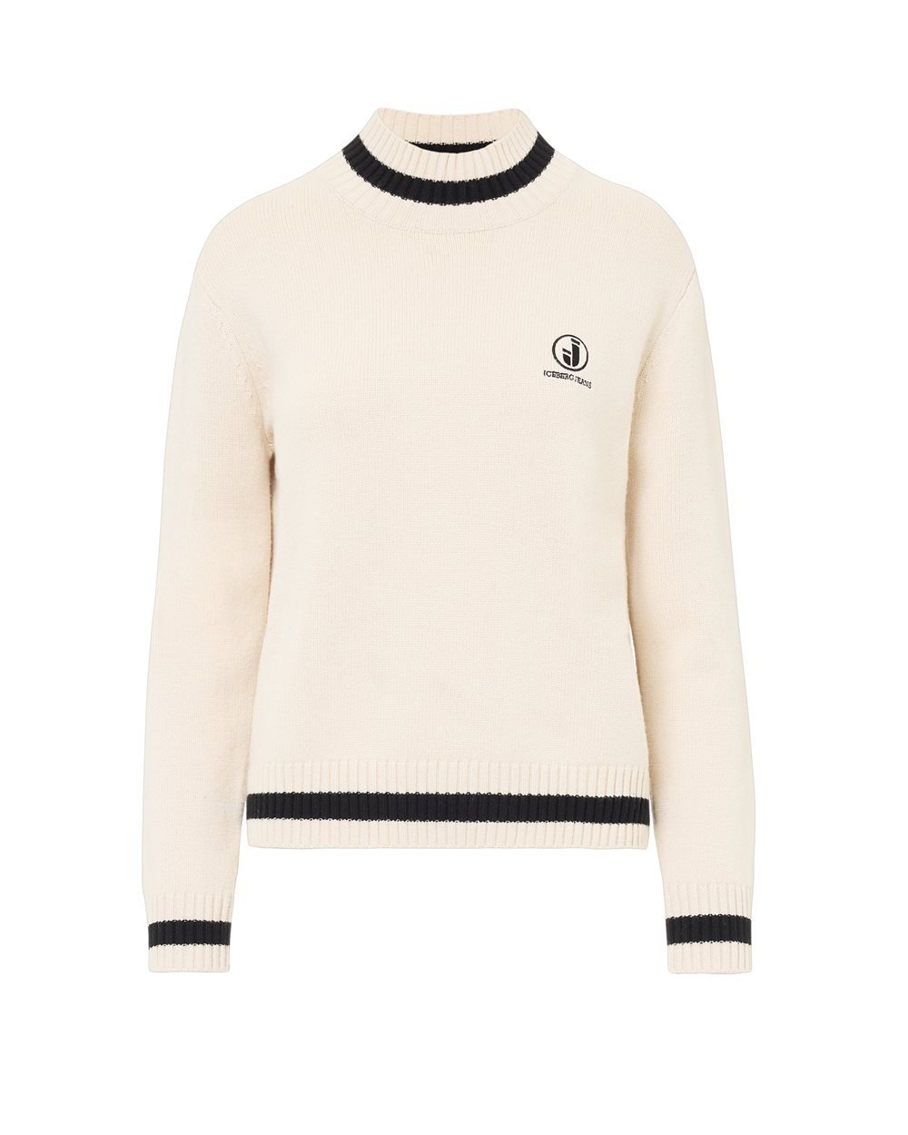 Maglia Lupetto Regular Fit Avorio con Riga a Contrasto - abbigliamento | Iceberg - Official Website