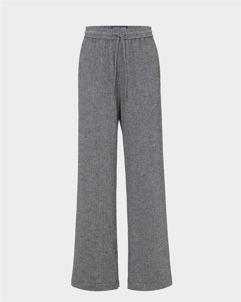 Couli Pants Striped in Black and White Herringbone Wool Blend - TROUSERS | Iceberg - Official Website