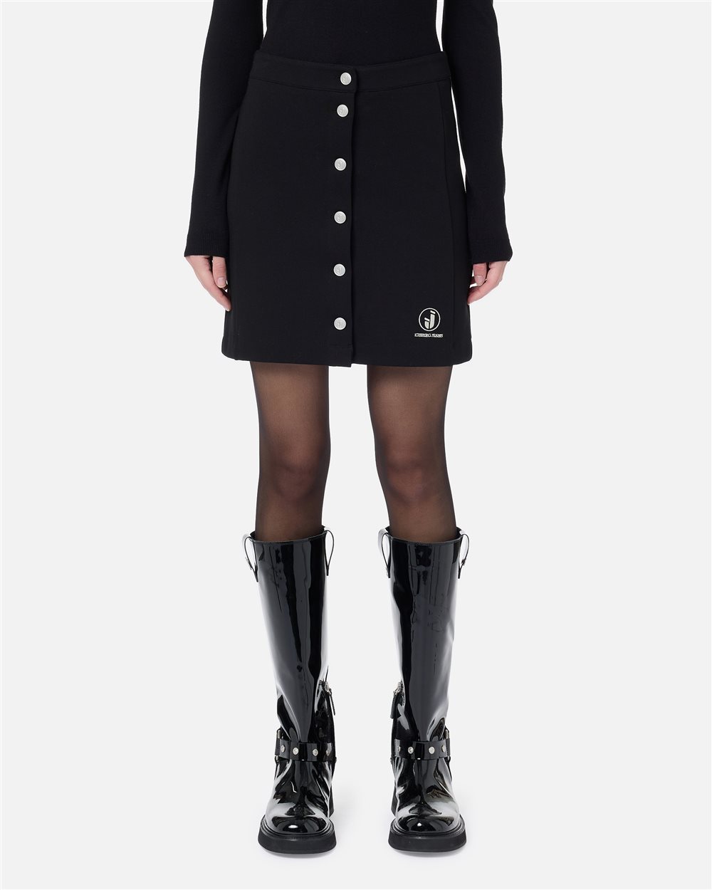 Black stretch Milano stitch miniskirt with stud buttons and Iceberg logo - Woman | Iceberg - Official Website