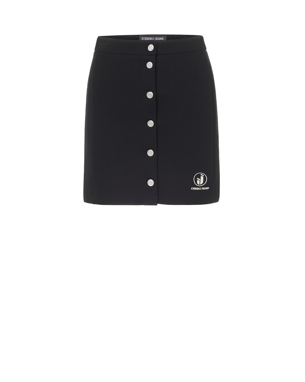 Black stretch Milano stitch miniskirt with stud buttons and Iceberg logo - Woman | Iceberg - Official Website