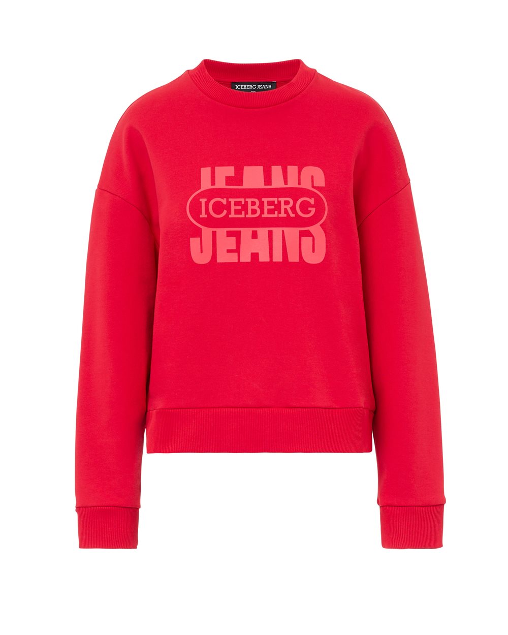 Red crewneck sweater in fleece with tonal vintage logo - carosello iceberg jeans woman | Iceberg - Official Website