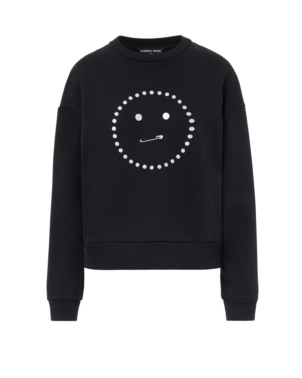 Pullover Girocollo Regular Fit in Felpa Diagonale Nero - abbigliamento | Iceberg - Official Website