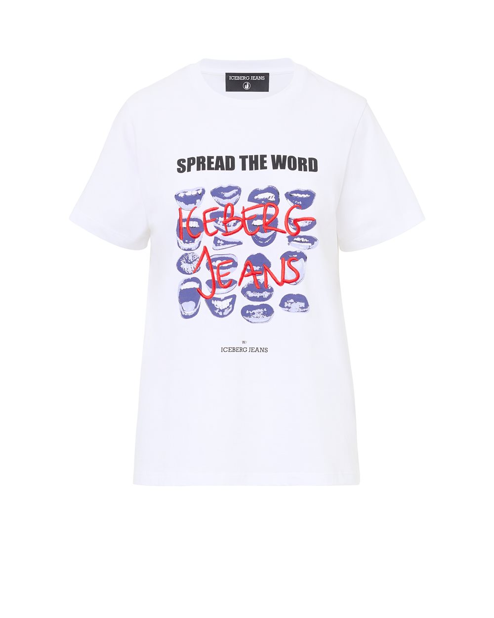 Regular Fit T-shirt in Optical White Cotton Jersey with Mouths Print Spread the Word - carosello iceberg jeans woman | Iceberg - Official Website