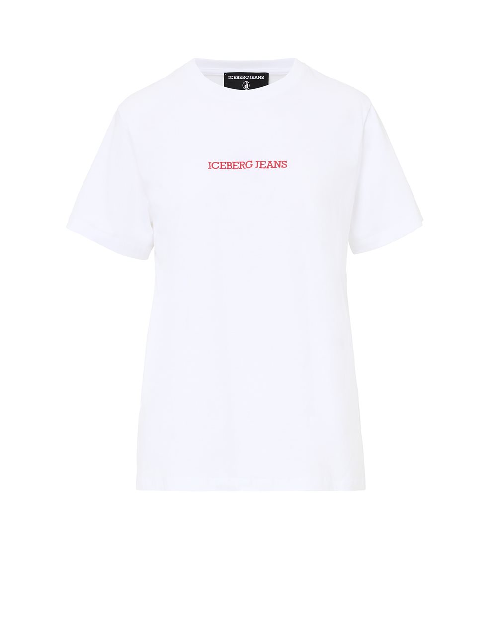 Regular Fit T-shirt in Optical White Cotton Jersey with Logo Embroidery and Double Decker Print - carosello iceberg jeans woman | Iceberg - Official Website