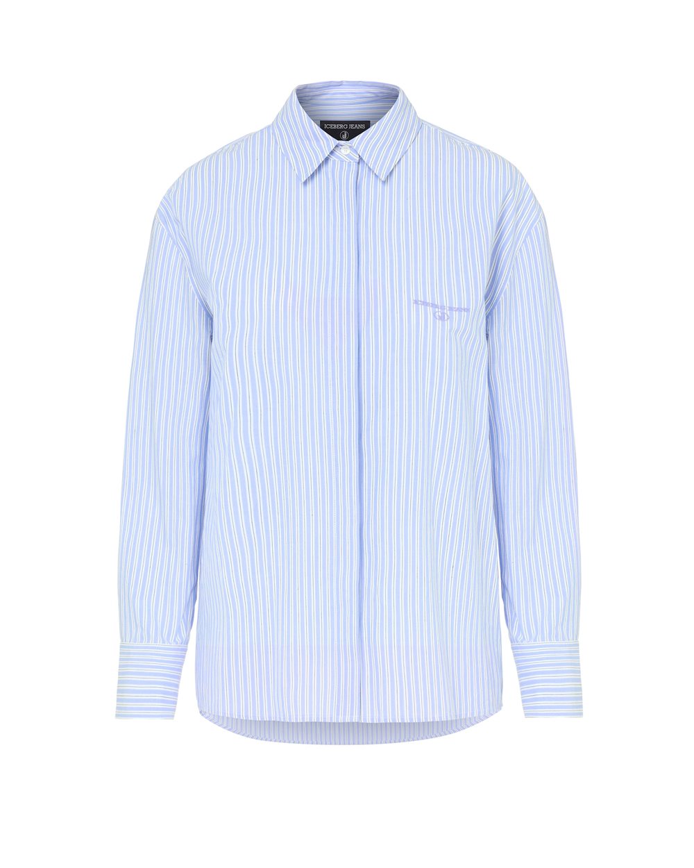 Relaxed fit shirt in light blue and white cotton - Woman | Iceberg - Official Website
